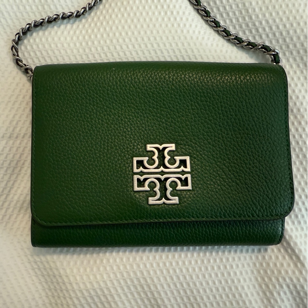 Tory Burch Green Leather Bag with Silver Accents
